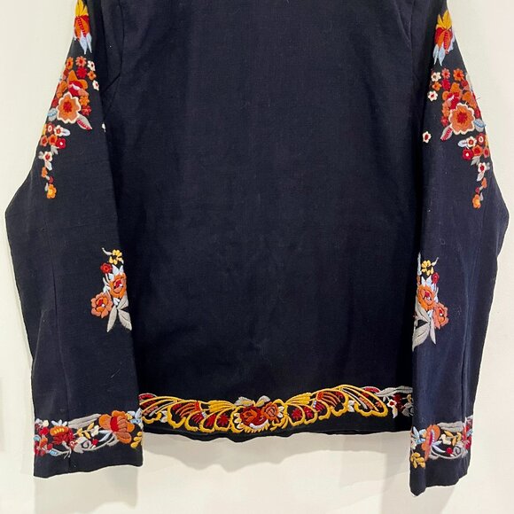 Anthropologie Maeve Ellen Embroidered Blazer Floral Black Cotton Size 12 New - Picture 3 of 9